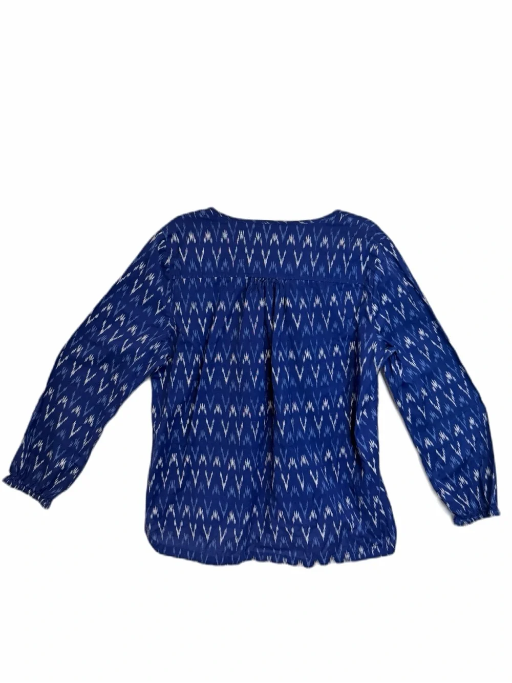 J. Crew Navy Ikat Chevron Split V-Neck Long-Sleeve Blouse
